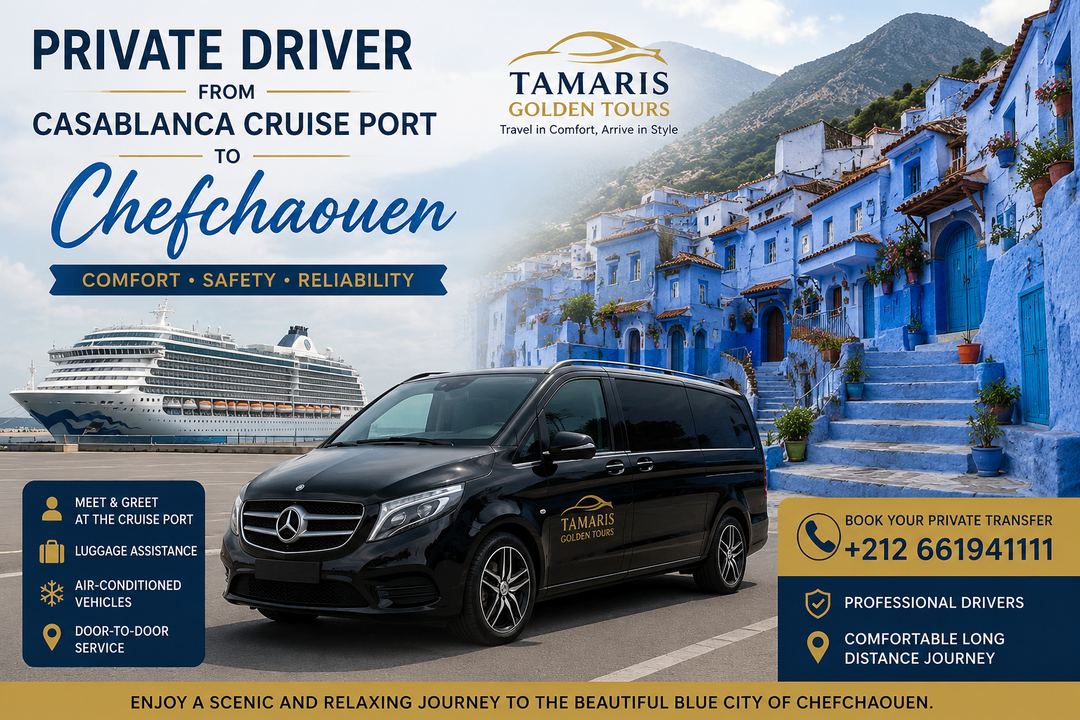 private driver from Casablanca Cruise Port to Chefchaouen